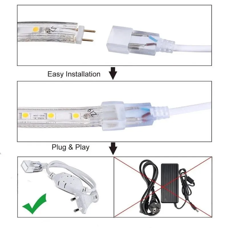 Bandă LED tip furtun SMD 2835, 220V, alb rece/alb cald, 50m–100m, interior/exterior