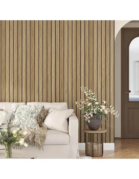 Tapet decorativ autoadeziv, aspect lemn vertical, 30x60cm, model 3D modern, pentru perete interior, imitatie riflaj