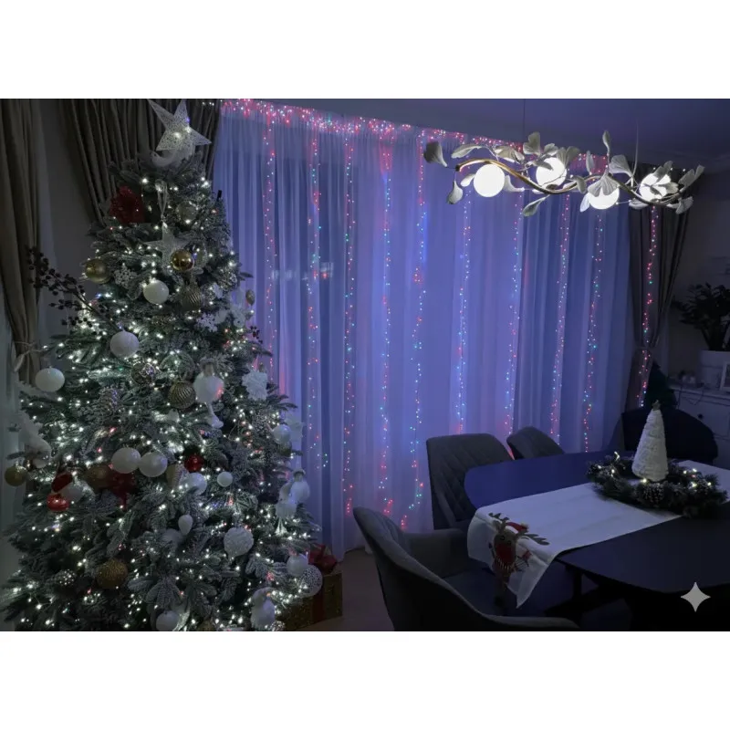Perdea Luminoasă Cluster 3x3m, 900 LED-uri Alb Cald/Rece – Fir Subțire din Cupru | Decor Interior & Exterior