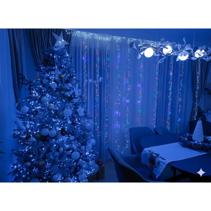 Perdea Luminoasă Cluster 3x3m, 900 LED-uri Alb Cald/Rece – Fir Subțire din Cupru | Decor Interior & Exterior