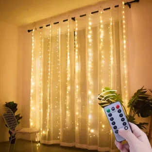 Instalație Perdea LED 3x3M, 300 LED, Alb Cald, 8 Jocuri lumini