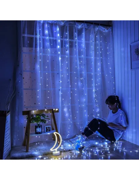 Instalație Perdea LED 3x3M, 300 LED, Alb Cald, 8 Jocuri lumini