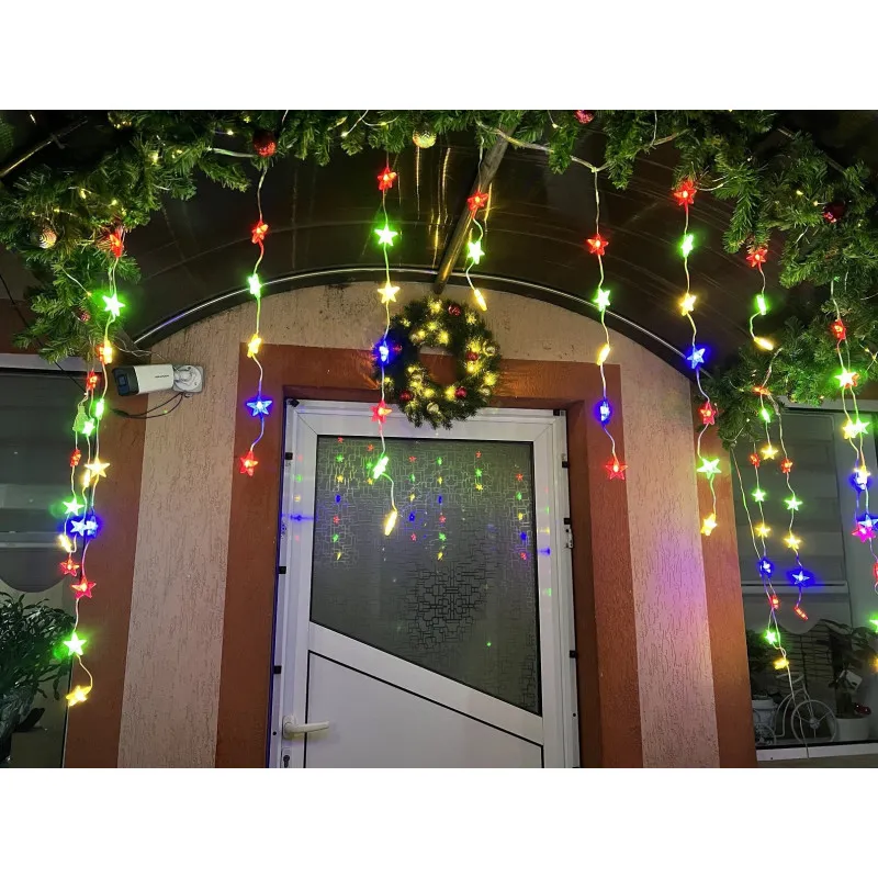 Instalatie Perdea turturi cu stele luminoase, 3M, banda led turnat, 8 jocuri de lumini, Interconectabila, IP44, 2025