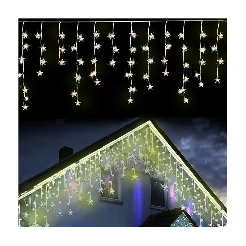 Instalatie Perdea turturi cu stele luminoase, 3M, banda led turnat, 8 jocuri de lumini, Interconectabila, IP44, 2025