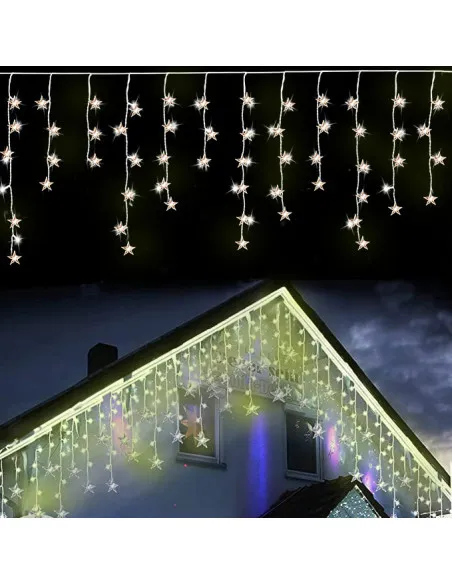 Instalatie Perdea turturi cu stele luminoase, 3M, banda led turnat, 8 jocuri de lumini, Interconectabila, IP44, 2025