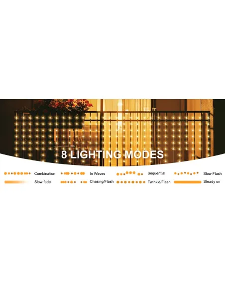 Instalatie Perdea turturi cu stele luminoase, 3M, banda led turnat, 8 jocuri de lumini, Interconectabila, IP44, 2025