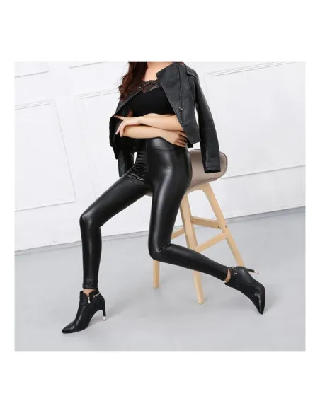 Colanti luciosi imitatie piele culoare negru