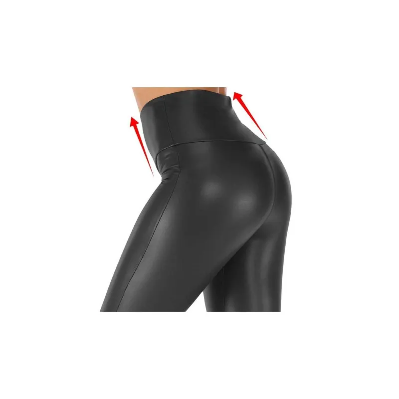 Colanti luciosi imitatie piele culoare negru