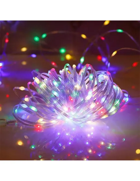 Ghirlanda Luminoasa Decorativa din Cupru 100M cu 800 LEDuri, Cablu Transparent, 8 Programe, Lumina Colorata, de Exterior