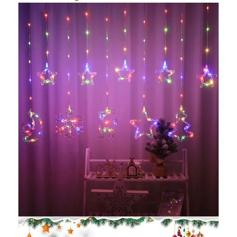 Instalatie perdea 8 Stele Led, 6w, 2m, plastic + fir cupru, Ip65