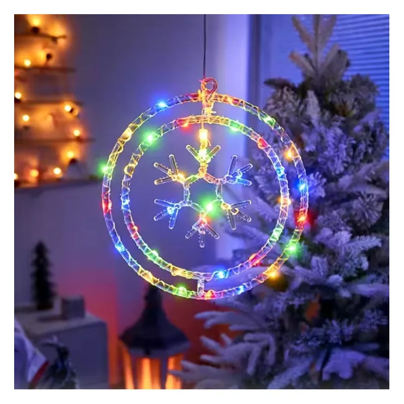 Ornament luminos Cercuri cu Fulg 40x40 cm, diverse culori