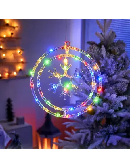 Ornament luminos Cercuri cu Fulg 40x40 cm, diverse culori