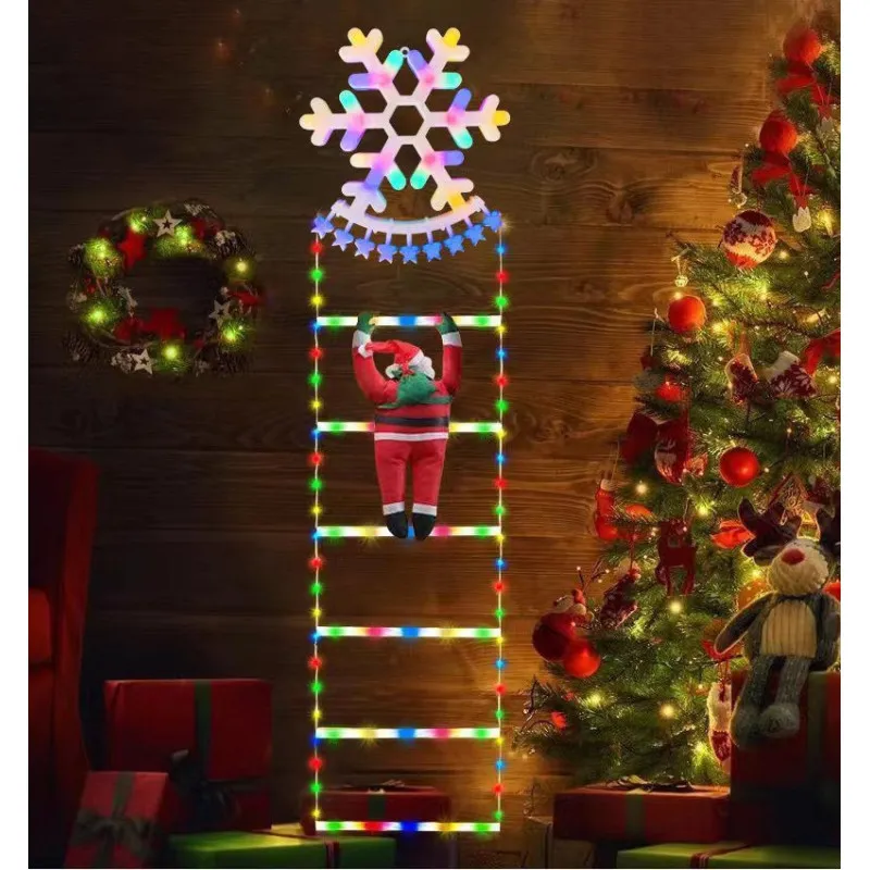 Instalatie LED, Mos Craciun pe scara iluminata, 6 trepte cu decoratiune luminoasa