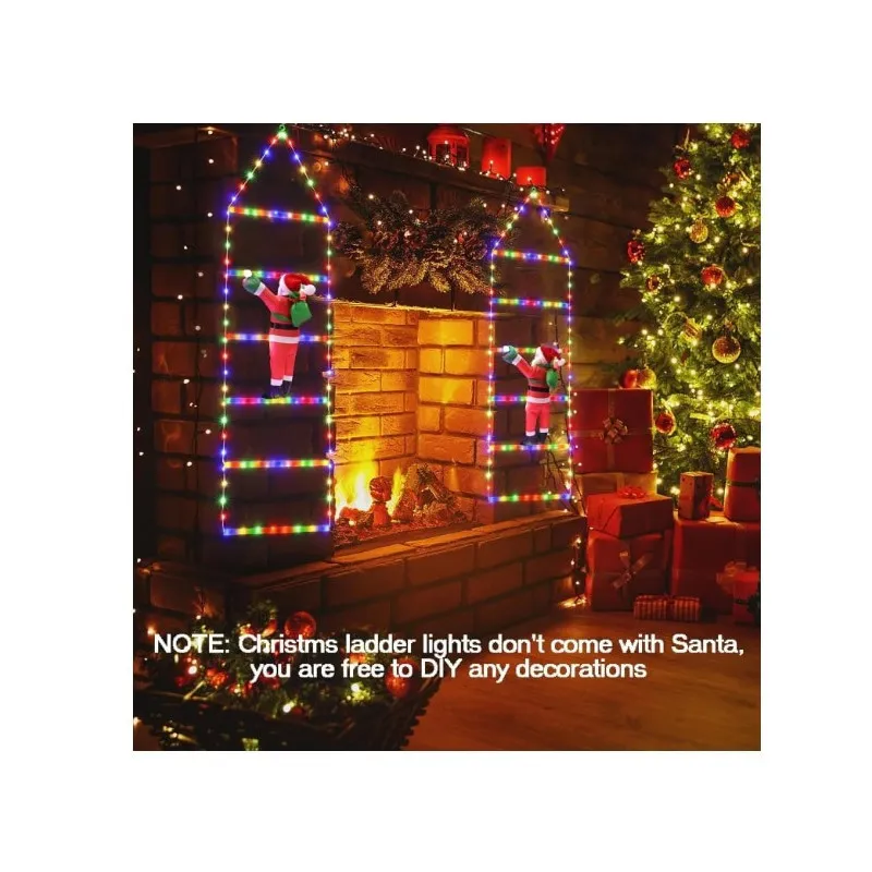 Instalatie LED, Mos Craciun pe scara iluminata, 6 trepte cu decoratiune luminoasa