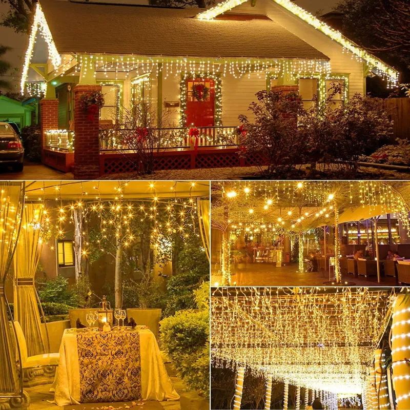 Instalatie premium tip franjuri/turturi cu flash, 35m, 650led-uri, exterior/ interior, fir alb gros, interconectabila