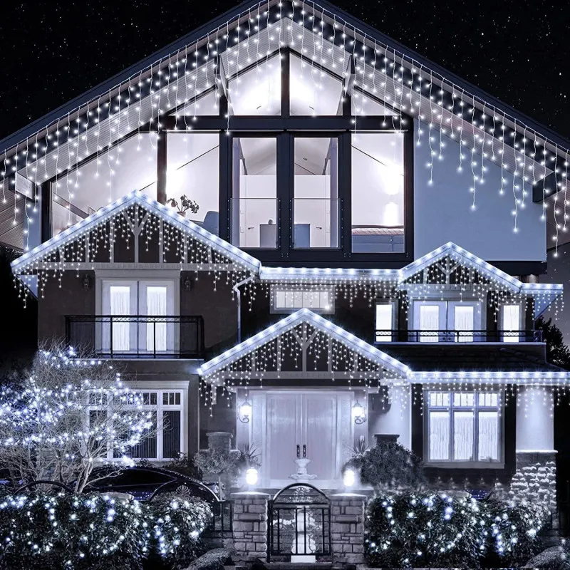 Instalatie premium tip franjuri/turturi cu flash, 35m, 650led-uri, exterior/ interior, fir alb gros, interconectabila