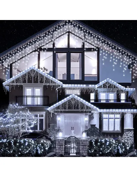 Instalatie premium tip franjuri/turturi cu flash, 35m, 650led-uri, exterior/ interior, fir alb gros, interconectabila