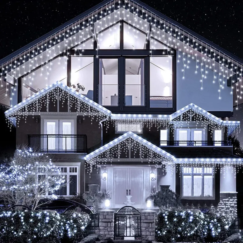 Instalatie premium tip franjuri/turturi cu flash, 35m, 650led-uri, exterior/ interior, fir alb gros, interconectabila