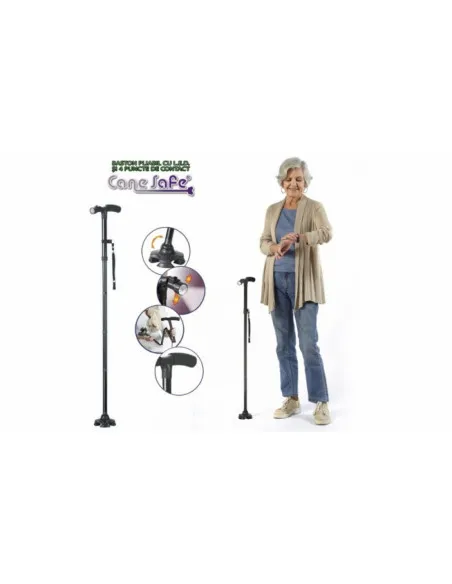 Cane Safe - Baston pliabil cu LED si 4 puncte de