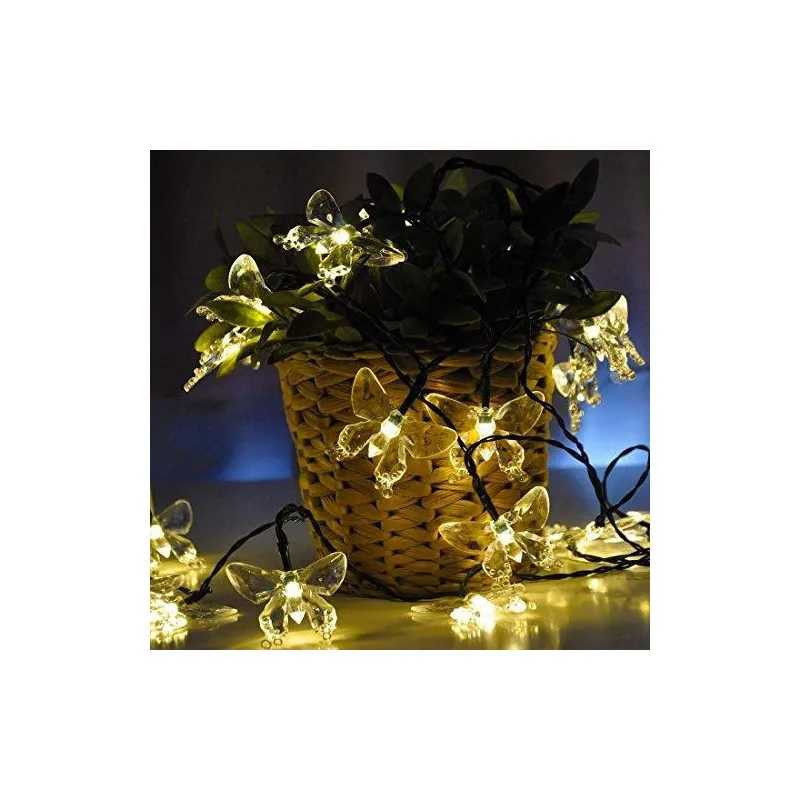 Instalatie solara 50 LED fluturi Fairy, alb cald