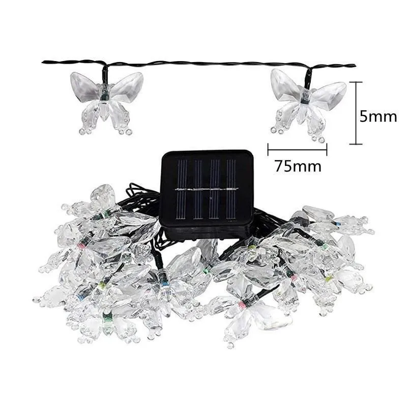 Instalatie solara 50 LED fluturi Fairy, alb cald