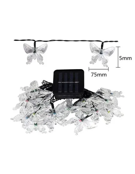 Instalatie solara 50 LED fluturi Fairy, alb cald