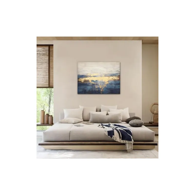 Tablou Canvas Briful Abstract Albastru Auriu 80x60 cm