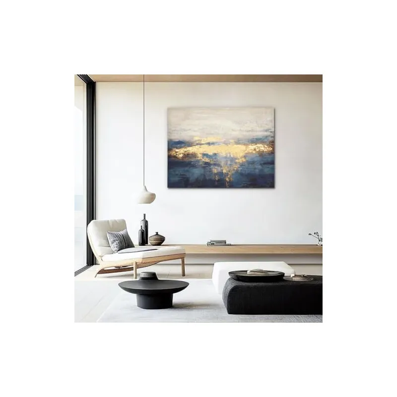 Tablou Canvas Briful Abstract Albastru Auriu 80x60 cm