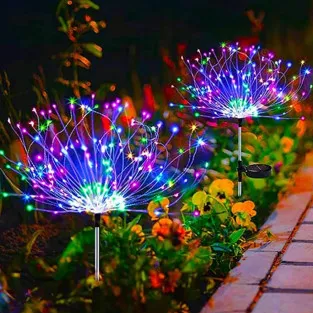 Set 2 x Lampa Solara Artificii cu Suport Metalic