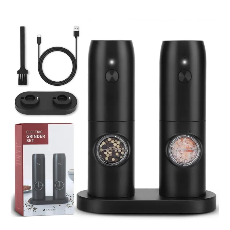 Set 2 x Rasnita electrica cu indicator led pentru sare,piper,alte condimente