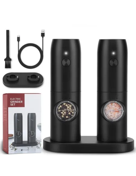 Set 2 x Rasnita electrica cu indicator led pentru sare,piper,alte condimente