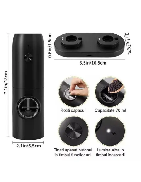 Set 2 x Rasnita electrica cu indicator led pentru sare,piper,alte condimente