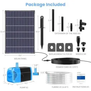 Pompă Solară Fântână POPOSOAP 12W, 160GPH, 4 Duze 2