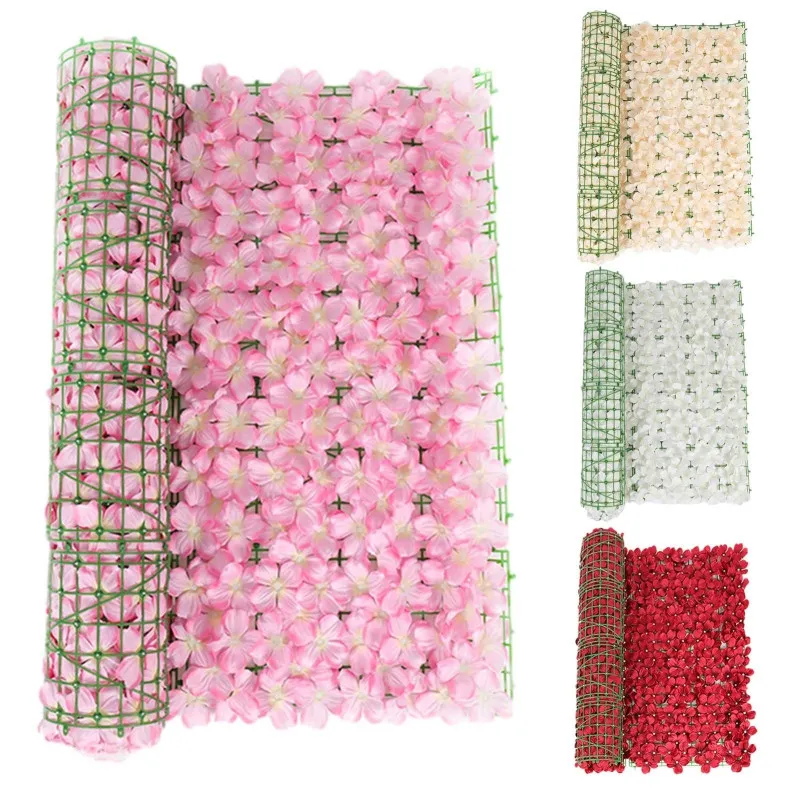 Gard artificial cu flori 100x100 cm, alb