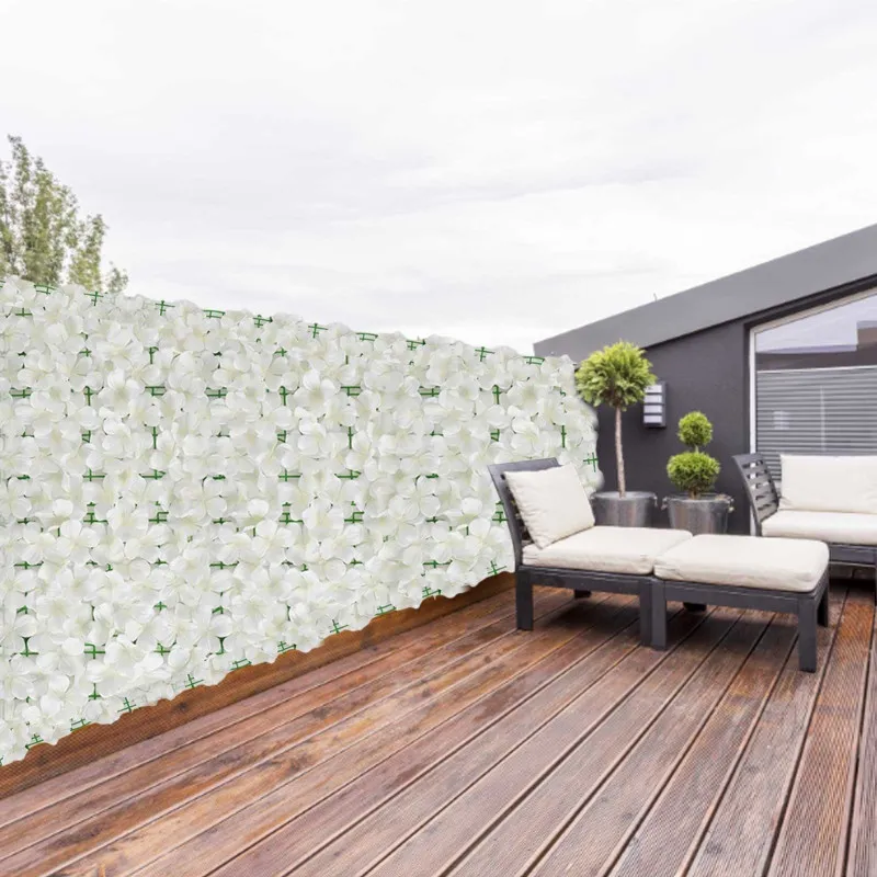 Gard artificial cu flori 100x100 cm, alb