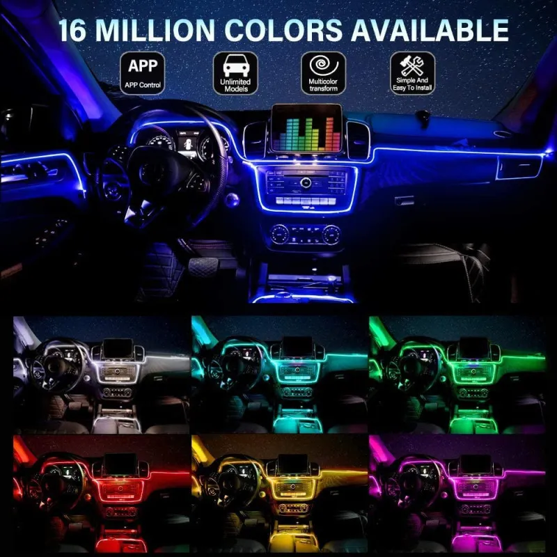 Banda LED lumini ambientale auto, 5 unitati, 6M
