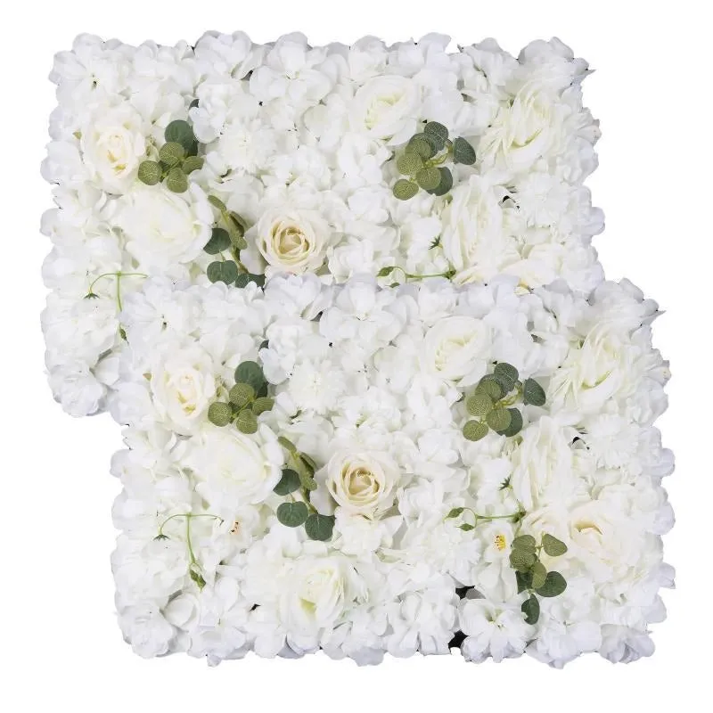 Panou Floral Decorativ cu Flori Artificiale Albe și Frunze, 40x60 cm