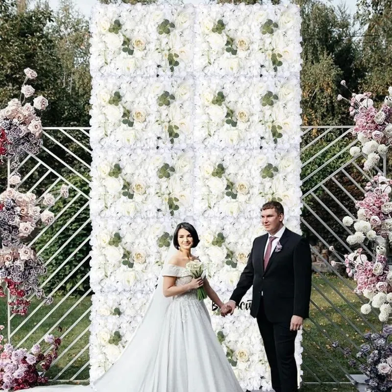 Panou Floral Decorativ cu Flori Artificiale Albe și Frunze, 40x60 cm