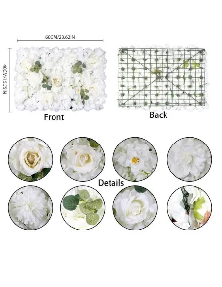 Panou Floral Decorativ cu Flori Artificiale Albe și Frunze, 40x60 cm