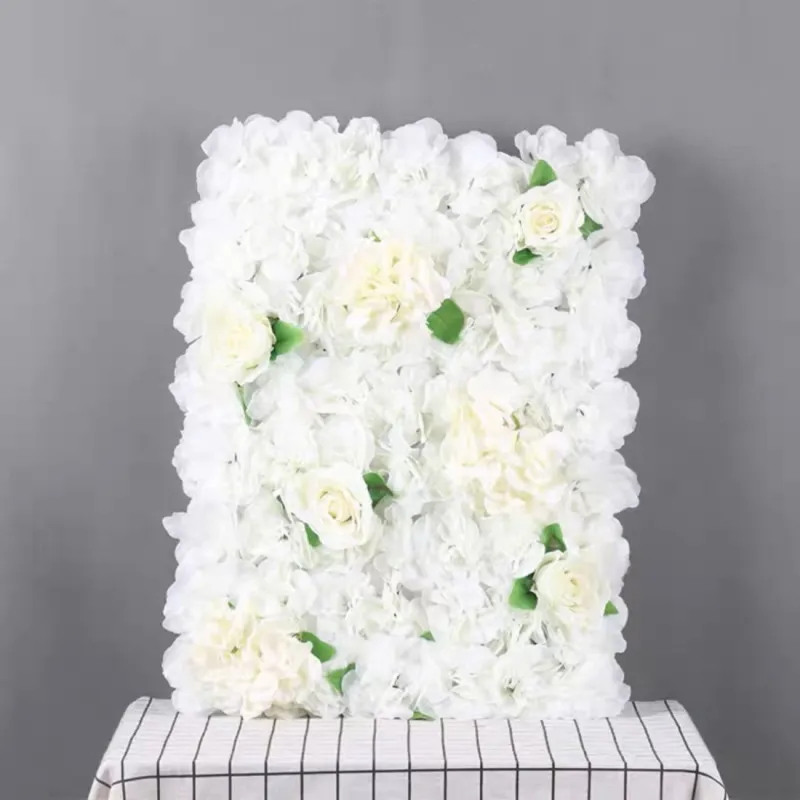 Panou Floral Decorativ cu Flori Artificiale Albe și Frunze, 40x60 cm