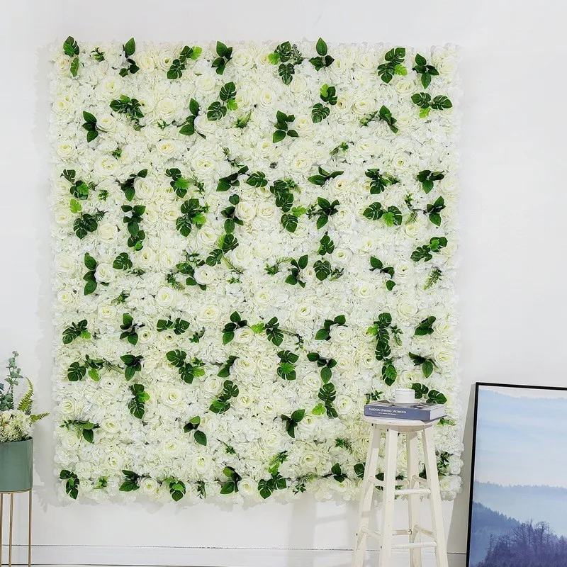 Panou Floral Decorativ cu Flori Artificiale Albe și Frunze, 40x60 cm