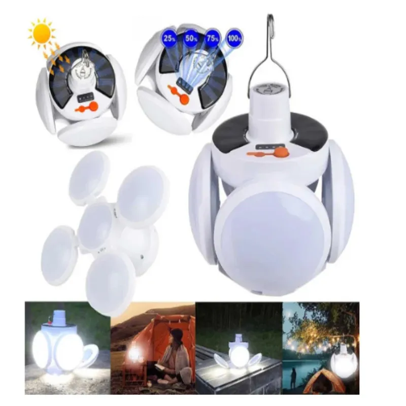 Lampa solara, pliabila, prindere carlig cu 5 moduri de iluminare culoare alb