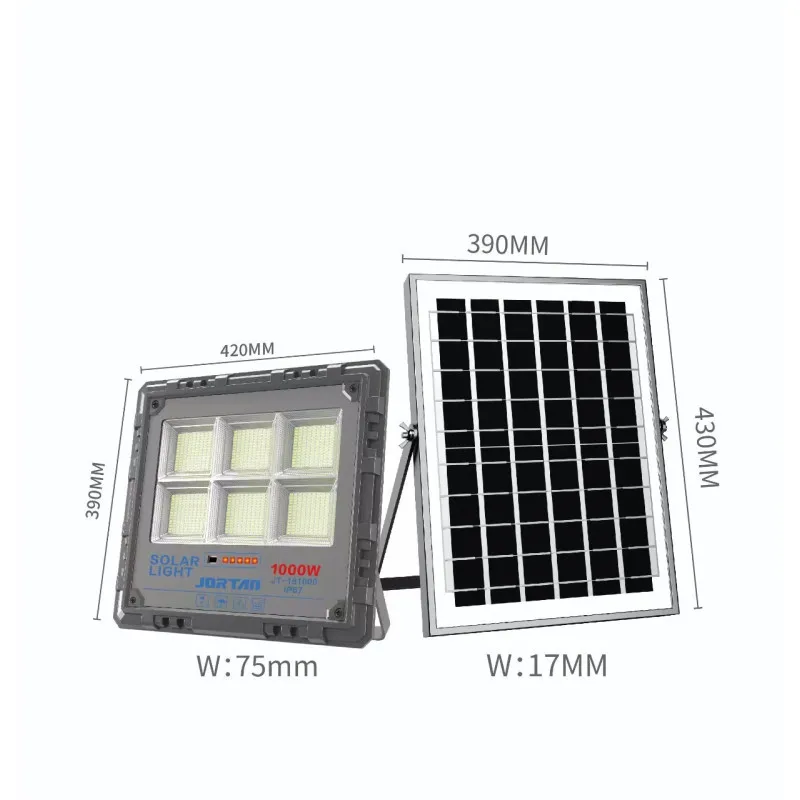 Proiector Solar LED Jortan 800W/ 1000W, Senzor de Mișcare, Telecomandă, IP66, 9000 lm