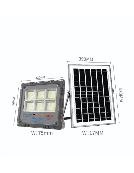 Proiector Solar LED Jortan 800W/ 1000W, Senzor de Mișcare, Telecomandă, IP66, 9000 lm